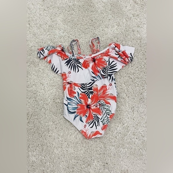 Girls One Piece Hibiscus Flower Swimsuit, Size 5/6 - Picture 2 of 3